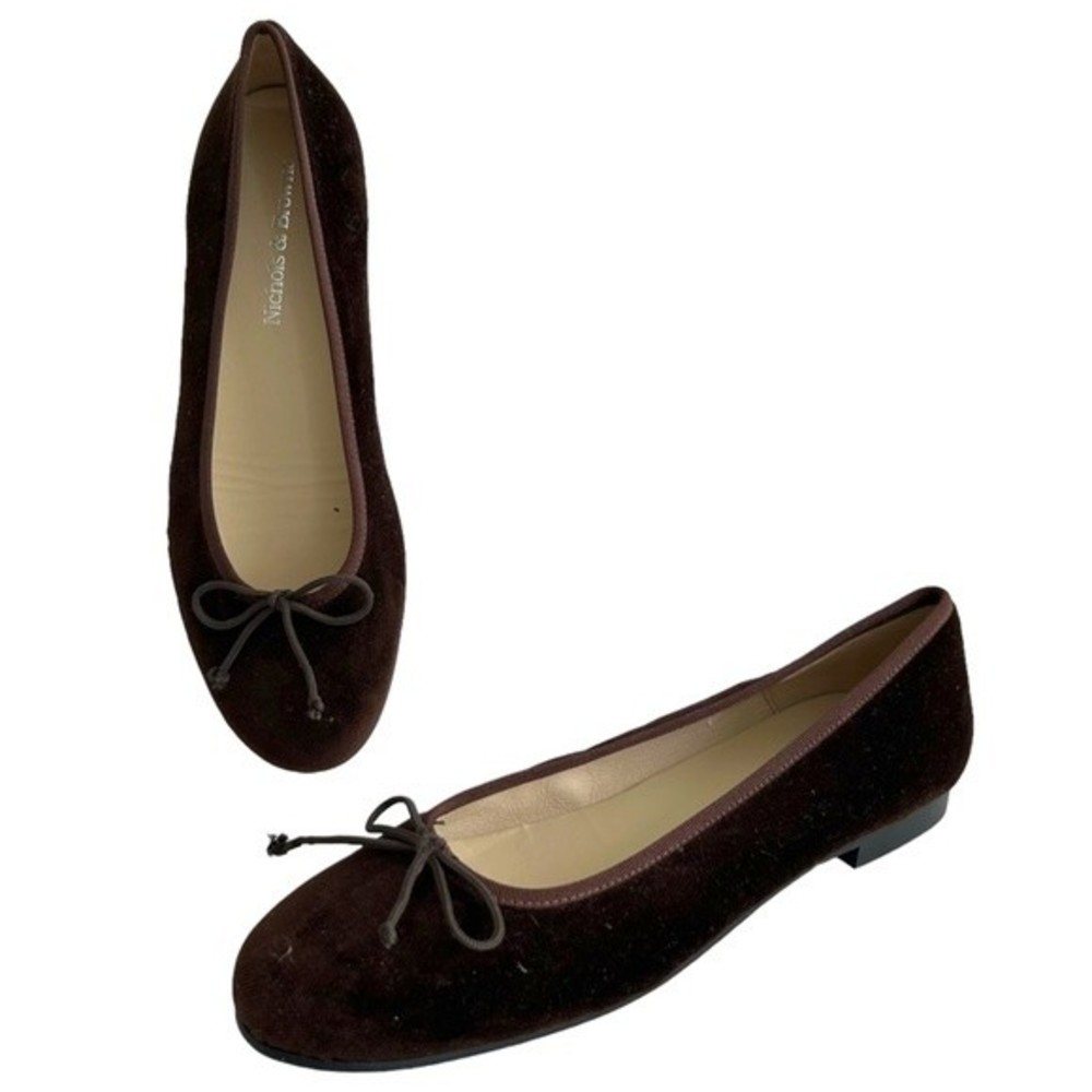 Nichols & Browne Brown Velvet Classic Ballet Flats Women's Size 40 New No Box